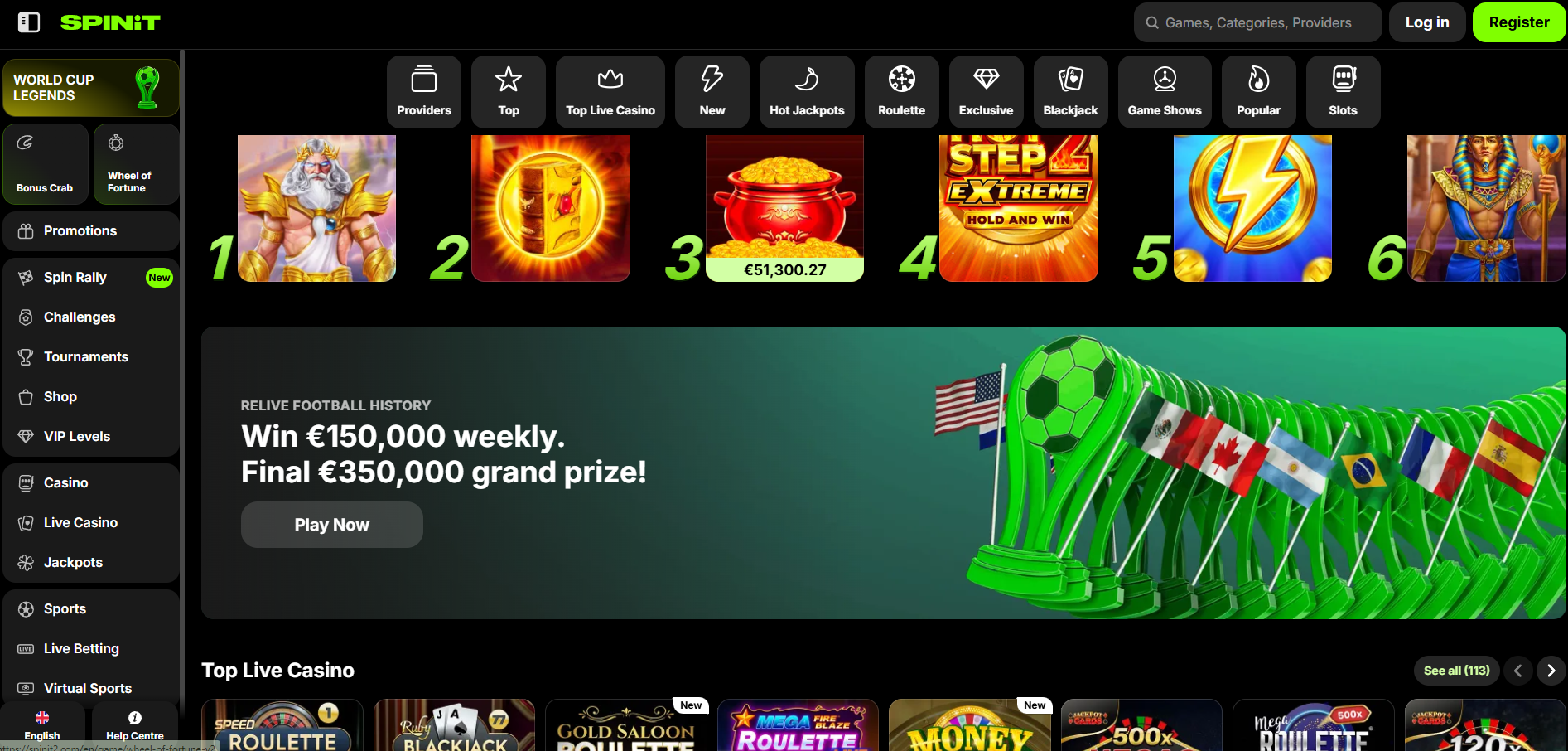 Spinit Casino homepage overview