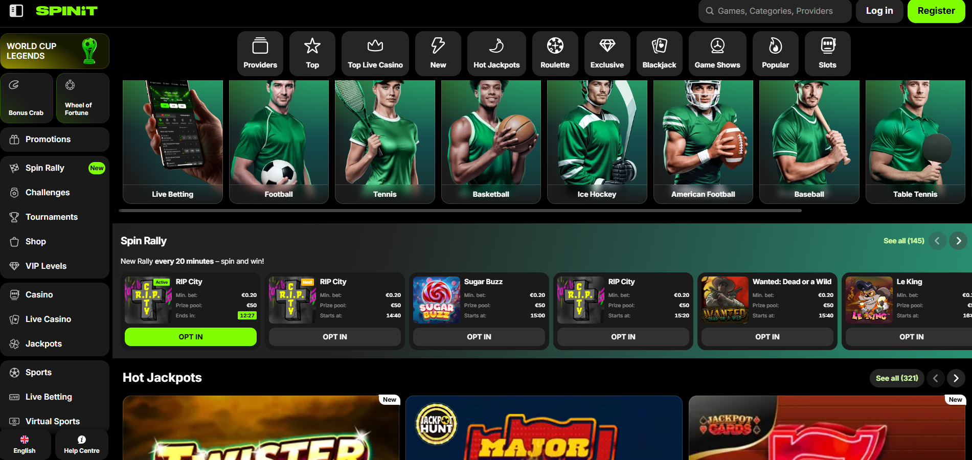 Spinit Casino slots library and game selection